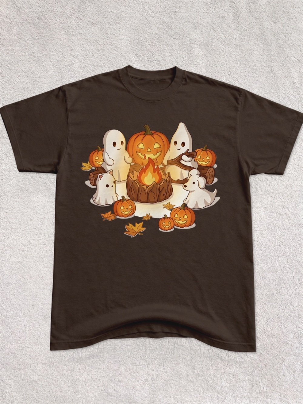 Gildan Brown Halloween Ghosts & Pumpkins Campfire Tee